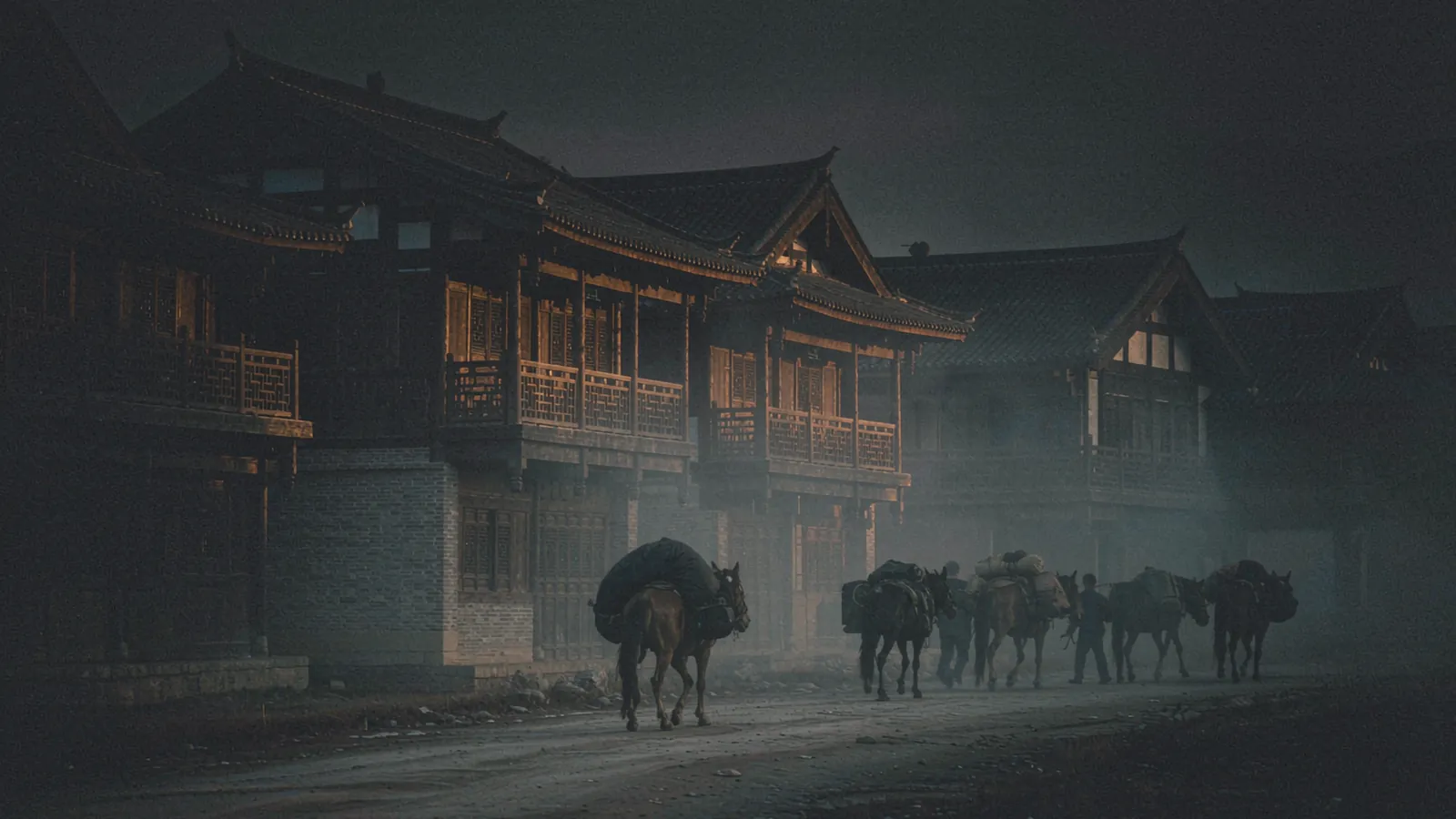 Pátio de pedra de uma casa antiga em Lijiang ao fim da manhã